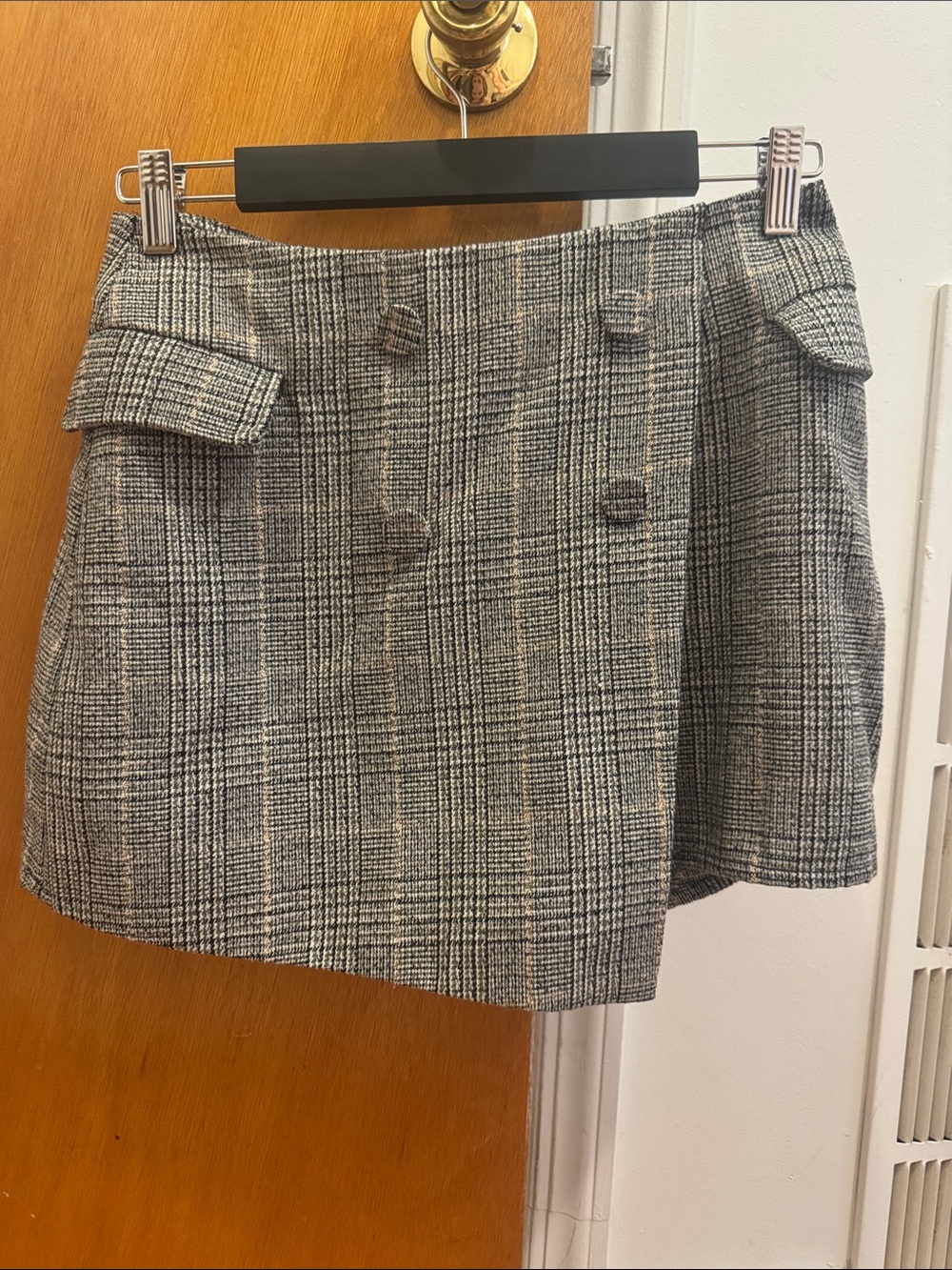 For Love and Lemons Plaid Double-Breasted Mini Skort in Gray
